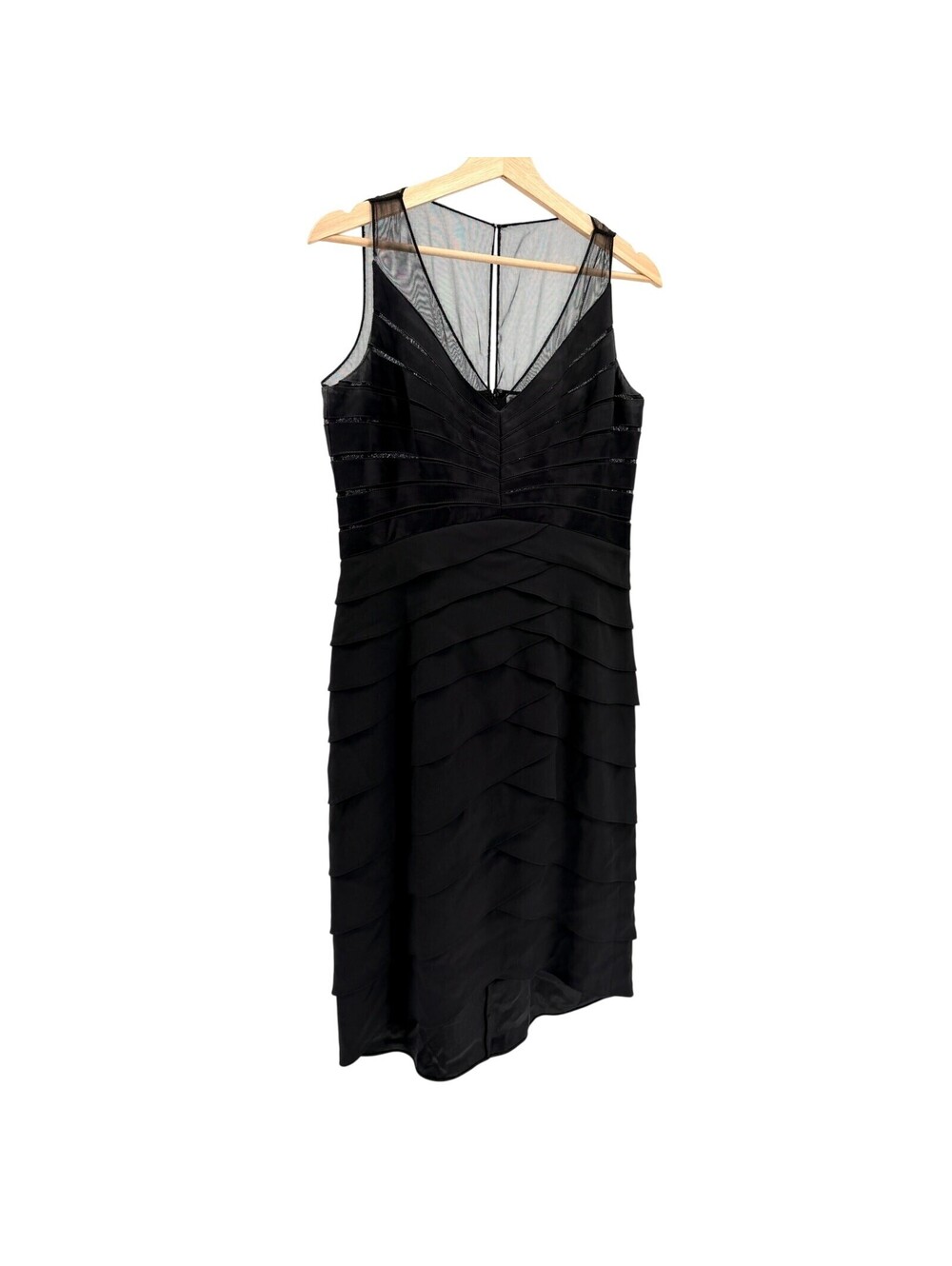 Vintage Y2K Chetta B Black 100% Silk Satin Tiered Cocktail Dress